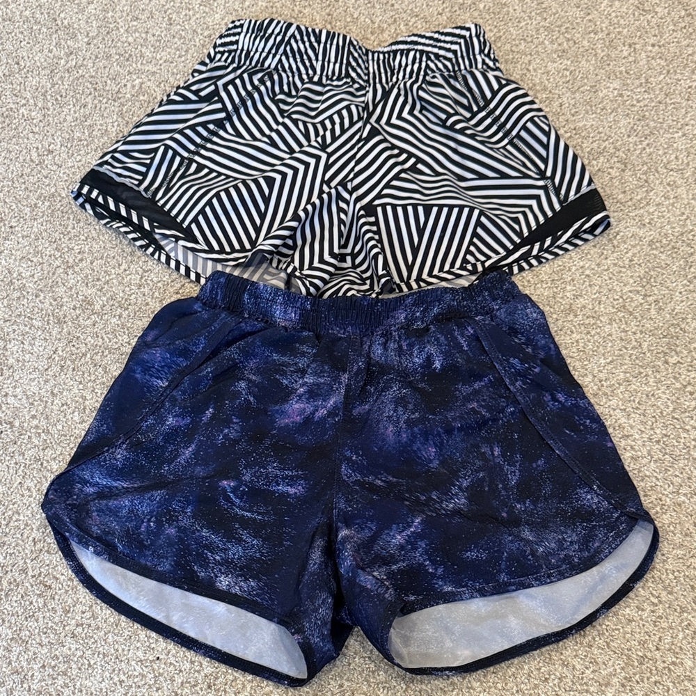All in Motion Girls Athletic Shorts - Black/White and Blue/purple- 2 pairs